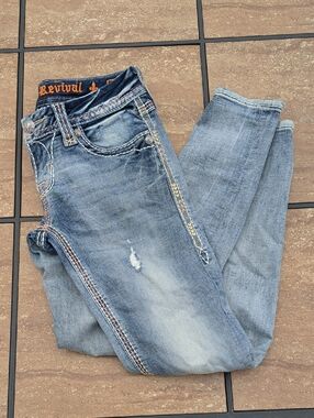 Rock Revival Jacklyn Cuff Skinny Light Blue Skinny Jeans with Contrast Stitching